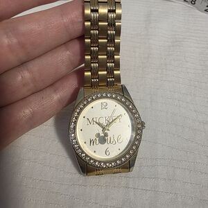 Disney Mickey Mouse Gold Tone Watch Crystal Bezel CRACKED GLASS, Not Work